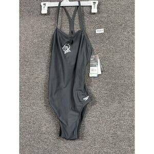 Speedo Swimsuit Womens 8 Black Endurance One Piece Racing Cut Racerback Logo